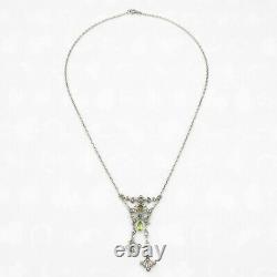 Antique Victorian Edwardian Sterling Silver Bow Paste Negligee Pendant Necklace