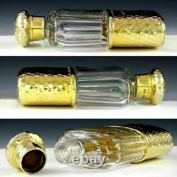 Antique Victorian English Gilded Sterling Silver Glass Liquor Whiskey Hip Flask
