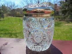 Antique Victorian Era Cut Glass & Sterling Silver Cigar Humidor Jar