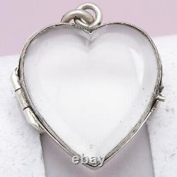 Antique Victorian French Puffy Glass Paste HEART Sterling Silver Locket Pendant