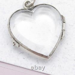 Antique Victorian French Puffy Glass Paste HEART Sterling Silver Locket Pendant