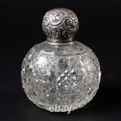 Antique Victorian Glass Vanity Bottle Sterling Silver Repousse Lid England 5