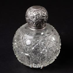 Antique Victorian Glass Vanity Bottle Sterling Silver Repousse Lid England 5
