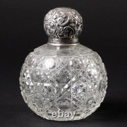 Antique Victorian Glass Vanity Bottle Sterling Silver Repousse Lid England 5