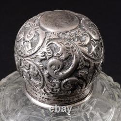 Antique Victorian Glass Vanity Bottle Sterling Silver Repousse Lid England 5