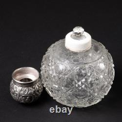 Antique Victorian Glass Vanity Bottle Sterling Silver Repousse Lid England 5