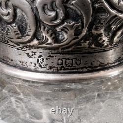 Antique Victorian Glass Vanity Bottle Sterling Silver Repousse Lid England 5