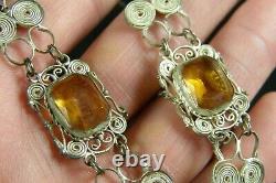 Antique Victorian RS 800 Silver Citrine Ornate Filigree Carved Cameo Necklace