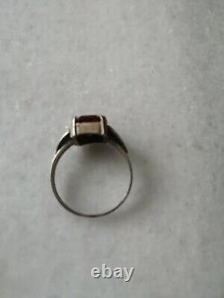 Antique Victorian Silver 900 Ring With Red Glass Stone 8 US
