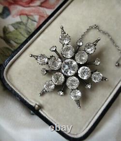 Antique Victorian Silver Old Diamond Paste Star Starburst Brooch Pin