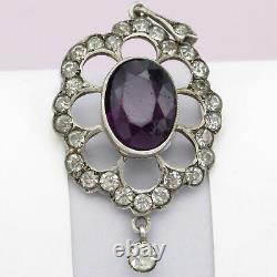 Antique Victorian Sterling Silver Amethyst Paste Halo Lavaliere Pendant