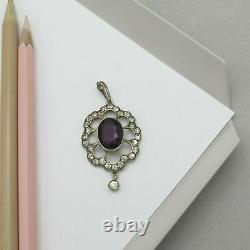 Antique Victorian Sterling Silver Amethyst Paste Halo Lavaliere Pendant