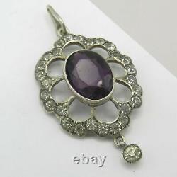 Antique Victorian Sterling Silver Amethyst Paste Halo Lavaliere Pendant