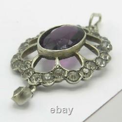 Antique Victorian Sterling Silver Amethyst Paste Halo Lavaliere Pendant