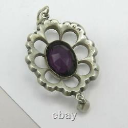 Antique Victorian Sterling Silver Amethyst Paste Halo Lavaliere Pendant