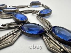 Antique Victorian Sterling Silver Blue Cut Glass 29G 16in Tested Necklace Read