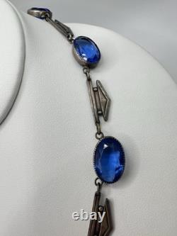 Antique Victorian Sterling Silver Blue Cut Glass 29G 16in Tested Necklace Read