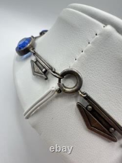 Antique Victorian Sterling Silver Blue Cut Glass 29G 16in Tested Necklace Read