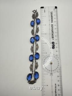 Antique Victorian Sterling Silver Blue Cut Glass 29G 16in Tested Necklace Read