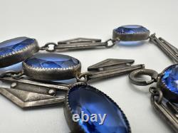 Antique Victorian Sterling Silver Blue Cut Glass 29G 16in Tested Necklace Read