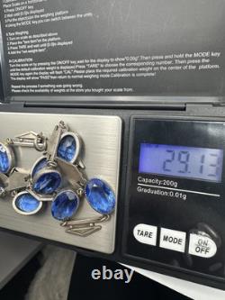 Antique Victorian Sterling Silver Blue Cut Glass 29G 16in Tested Necklace Read