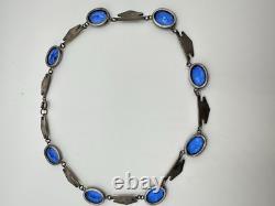 Antique Victorian Sterling Silver Blue Cut Glass 29G 16in Tested Necklace Read