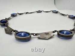 Antique Victorian Sterling Silver Blue Cut Glass 29G 16in Tested Necklace Read