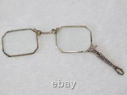 Antique Victorian Sterling Silver Eye Lorgnette Opera Chatelaine Folding Glasses