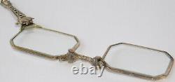 Antique Victorian Sterling Silver Eye Lorgnette Opera Chatelaine Folding Glasses
