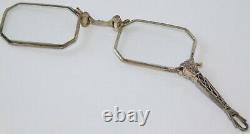 Antique Victorian Sterling Silver Eye Lorgnette Opera Chatelaine Folding Glasses