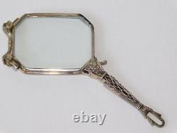 Antique Victorian Sterling Silver Eye Lorgnette Opera Chatelaine Folding Glasses