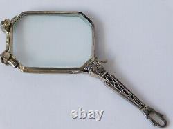 Antique Victorian Sterling Silver Eye Lorgnette Opera Chatelaine Folding Glasses