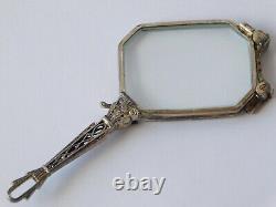 Antique Victorian Sterling Silver Eye Lorgnette Opera Chatelaine Folding Glasses