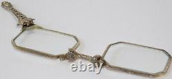 Antique Victorian Sterling Silver Eye Lorgnette Opera Chatelaine Folding Glasses