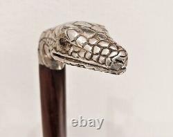 Antique Victorian Sterling Silver Glass Eyes Snake Figural Walking Cane Stick