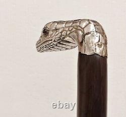 Antique Victorian Sterling Silver Glass Eyes Snake Figural Walking Cane Stick