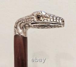 Antique Victorian Sterling Silver Glass Eyes Snake Figural Walking Cane Stick