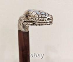 Antique Victorian Sterling Silver Glass Eyes Snake Figural Walking Cane Stick