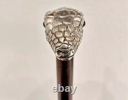 Antique Victorian Sterling Silver Glass Eyes Snake Figural Walking Cane Stick