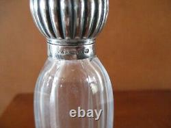 Antique Victorian Sterling Silver Hinged Top Ribbed Glass Perfume Bottle