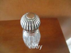 Antique Victorian Sterling Silver Hinged Top Ribbed Glass Perfume Bottle