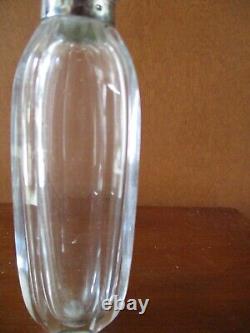 Antique Victorian Sterling Silver Hinged Top Ribbed Glass Perfume Bottle