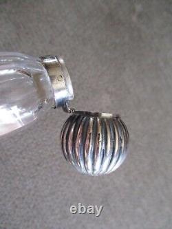 Antique Victorian Sterling Silver Hinged Top Ribbed Glass Perfume Bottle