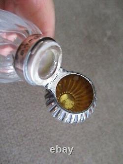 Antique Victorian Sterling Silver Hinged Top Ribbed Glass Perfume Bottle