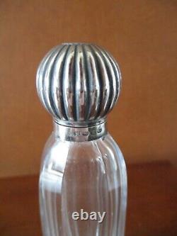 Antique Victorian Sterling Silver Hinged Top Ribbed Glass Perfume Bottle