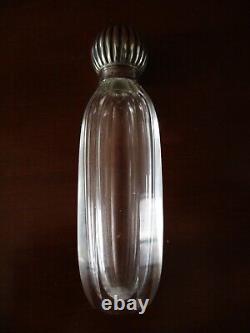 Antique Victorian Sterling Silver Hinged Top Ribbed Glass Perfume Bottle