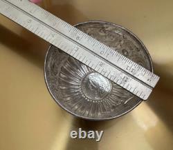 Antique Victorian Sterling Silver Open Salt 1893 Samuel Jacob Cobalt Glass Liner