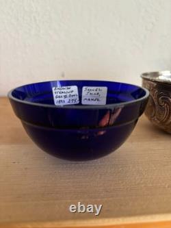 Antique Victorian Sterling Silver Open Salt 1893 Samuel Jacob Cobalt Glass Liner