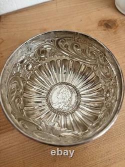 Antique Victorian Sterling Silver Open Salt 1893 Samuel Jacob Cobalt Glass Liner