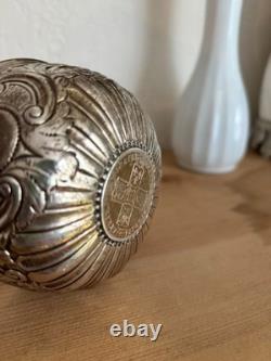 Antique Victorian Sterling Silver Open Salt 1893 Samuel Jacob Cobalt Glass Liner